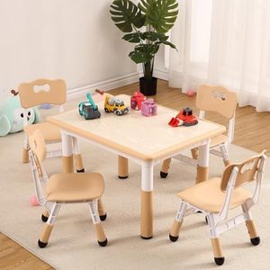 GAOMON Kids Table and 4 Chair Set,Height Adjustable Toddler Arts & Crafts Table and Chair Set for Ages 2-10,Max 300lbs Kids Activity Art Table for Classroom Daycares,Home