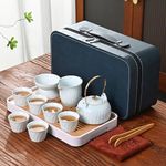 Chinese Tea Set, Kung Fu Tea Set, Gongfu tea set,Porcelain Tea Set, Handle lifting tea set, White Porcelain Tea Set With 6 Tea Cups, Japanese Tea Set, Home Office Outdoor Hotel (TilangB 6cups)