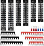 JINXIAN 6Pcs 8/10/12 Position Dual Rows Covered Screw Terminal Block Din Rail Connectors 600V 15A Double Row Terminal Block Set with 6 Pre-Insulated Fork Terminal Barrier Strip Red/Black