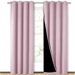 BFAM Thermal Insulated Ring 100% Blackout Curtain for Bedroom with Black Liner, Double Layer Full Room Darkening Window and Door Noise reducing Curtains,Ring parda,Sold as 1 Pink