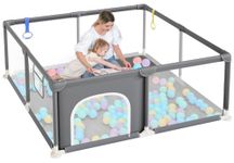 Dripex Baby Playpen, Sturdy Playpen for Baby and Toddlers, Portable Kids Play Pen Babies and Toddlers with Breathable Mesh & Pull-Up Rings, Babies Fence and Activity Centre Play Area Indoor(124x124cm)