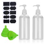 2 Pcs Shampoo and Conditioner Bottles, 1000ml Empty Plastic Refillable Handwash Shower Soap Pump Bottles Dispensers for Cleaning, Travel, Liquids, with Silicone Funnel and Labels