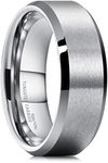 King Will Basic 6mm 7mm 8mm 9mm 10mm Men Wedding Black/Silver Tungsten Ring Matte Finish Beveled Polished Edge Comfort Fit, Small, Metal, No Gemstone