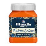 Flash Fabric Color Paint | 200 ml, 7 fl oz Each | High Pigment Strength | Non Fading | Indoor/Outdoor | Non Toxic | Multi-Surface Paint | Made In India (Orange)