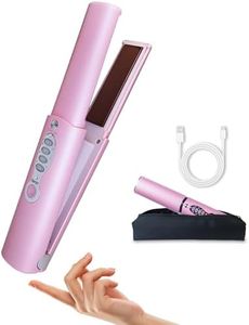 Travel Small Hair Straightener and Curler 2 in 1 for Short Hair, Cordless Titanium Flat Iron, Portable, USB-C Rechargeable, Fast Heating, Dual Voltage, 5000mAh Battery, 3 Temp Settings (Shocking Pink)