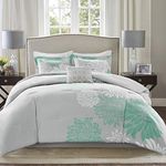 Comfort Spaces Enya Comforter Set-Modern Floral Design All Season Down Alternative Bedding, Matching Shams, Bedskirt, Decorative Pillows, King(104"x90"), Aqua