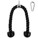 A2ZCARE Deluxe Tricep Rope Cable Attachment, 27 & 36 Inch Rope Length, Non-Slip & Easy to Grip with Snap Hook for Gym & Home Workout (A. 27" Black)