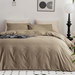 JELLYMONI Khaki Duvet Cover Queen Size - 100% Washed Cotton Linen Like Textured Comforter Cover, 3 Pieces Breathable Soft Bedding Set with Zipper Closure (Khaki, Queen 90"x90")