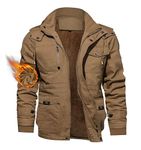 TACVASEN Warm Jacket Men Winter Cotton Cargo Jacket Fleece Bomber Pilot Jacket Thermal Army Windproof Jacket Hooded Jackets Khaki