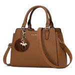 IGOLUMON Top-Handle Handbag PU Leather Purses for Women Crossbody Shoulder Bag Designer Handbags Waterproof Tote Purse for Womens Ladies Anti Theft Fashion Satchel Bags with Pompom Brown