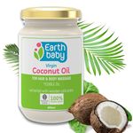 Earthbaby Virgin Coconut Oil - Cold Pressed Oil for Baby Massage, Skin & Hair Care, oil pulling, cooking - Fresh from Nature - wood press Nariyal Oil (400ml (Pack of 1))