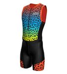 Sparx Men`s Triathlon Suit Trisuit Race Skinsuit Cycling Speed Suit Italian Fabric Swimskin (Leopard_2XL), XX-Large, Green