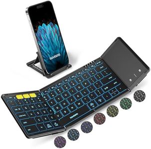 Samsers Foldable Bluetooth Keyboard with Touchpad, Full-Size Wireless Folding Keyboards with Backlight, Portable Travel for iOS Android Windows Mac OS, Support 3 Device(BT5.1 x 3), Black