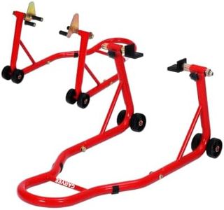 Garvee Motorcycle Stands Front and Rear, 900 LB Heavy Duty Front & Rear Wheel Lift Combo with Prong Adapters+L Adjustable Swingarm Spool, Universal Paddock Stands for Most Motorcycles, Red