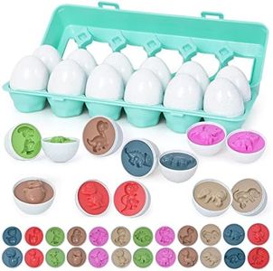 Sotodik 12 Pcs Dinosaur Eggs Toys Matching Eggs Set Color & Shape Recognition Sorter Puzzle for Easter Montessori Toys Toddlers Early Learning Educational Toys for Babies Kids and Toddlers