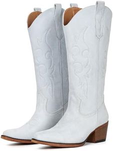 IUV Suede Cowboy Boots For Women Western Cowgirl Boots Mid Calf Snip Toe Boot With Chunky Heel