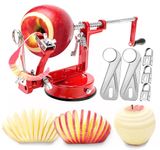 Apple Peeler Corer, Long lasting Chrome Cast Magnesium Alloy Apple Peeler Slicer Corer with Stainless Steel Blades and Powerful Suction Base for Apples and Potatoes(Red)