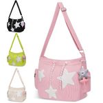 YILCER Cute Messenger Bag, Aesthetic Crossbody Bag, Y2K Star Grunge Bag Emo Shoulder Tote Purse for Women (Pink-corduroy)