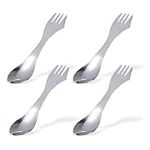 XNIVUIS 4 Pcs Portable Stainless Steel Sporks, Camping Cutlery, Spork 2-in-1 Ultra Lightweight Spoon Fork Tableware for Outdoor Camping, Fork for Travel Outdoor, Backpacking, Hiking (Silver)