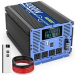 4000W Pure Sine Wave Power Inverters DC 12V to AC 110V 120V with Type-C Port 4 AC Outlets Dual USB Ports AC Terminal Blocks LCD Display Wireless Remote Controller for Home RV Solar System Car