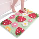 Anybar Green Bathroom Rugs Cute Strawberry Flower Bath Mat Bathroom Accessories, Funny Colorful Non Slip Floor Bath Rug Machine Washable Bathmat Soft Microfiber Carpet for Shower, Bathtub (18x25 inch)