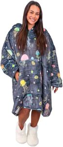 THE WOODLE Original | Comfy and Cozy Hoodie Wearable Blanket with Luxurious Flannel Fleece & Ultra Soft Sherpa Wool - Adult (Jelly Fish)