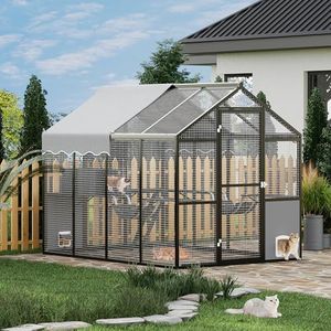 Garvee Large Outdoor Cat Enclosure for Multiple Cats - Weatherproof Catio with UV Cover, Platform & Side Door