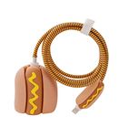 AUGEN Cartoon 3D Design Protective Case for 20W iPhone USB-C Power Adapter Charger,Cute Cartoon Lightning Data Cable Case for iPhone Charger (Hot Dog,Pack of 1) Multi-Coloured