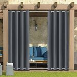 Outdoor Curtains Waterproof with Grommet (Top and Bottom) - Garden Gazebo Patio Windproof Blackout Thermal Insulated Privacy Outdoor Curtain for Pergola Porch Pool (Grey, 2 Panel 52" x 84")