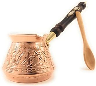 ACI Series (Medium-13 fl oz) - Thickest Solid Engraved Copper Turkish Greek Arabic Coffee Pot with Wooden Handle, Stovetop Coffee Maker, Jazzve, Cezve, Ibrik, Briki, Café Turco