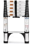 Soctone Telescoping Ladder, 10.5 FT One Button Retraction Aluminum Extension Ladder with 2 Triangle Stabilizers, Multi-Purpose Ladder with Slow Down Design, 330lbs Max Capacity for House Daily Life