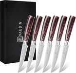 PAUDIN Steak Knives, Steak Knives Set of 6, Sharp Serrated Steak Knife 4.5 Inch, German High Carbon Stainless Steel Steak Knives with Pakkawood Handles, Dinner Steak Knives with Gift Box