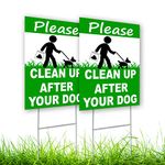 2 PC Clean Up After Your Dog Signs - 8 x 12 Double Sided Coroplast Keep Off Grass Sign Pick Up After Your Dog Sign No Dog Poop Signs for Yard