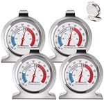 Fridge Thermometer, Freezer Thermometer, Pack of 4 Stainless Steel Dial Fridge Freezer Thermometer with Hanging Hook and Retractable Stand for Refrigerator Freezer Fridge Cooler