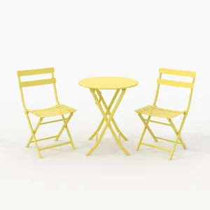 GarveeLife 3-Piece Folding Patio Bistro Conversation Set – Weather-Resistant Steel Frame Table and 2 Chairs, Compact Outdoor Patio Set for Balcony, Porch, and Yard, Yellow