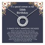 PINKDODO 50th Birthday Gifts for Women, 5 Decades Jewelry, 50 Years Old Gift Ideas, Happy 50th Birthday Gifts for Best Friend Her Sister 5 Ring Necklace