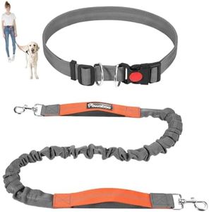 Pawaboo Hands-Free Dog Leash with Waist Belt, Elastic Dog Waist Leash with Wider Belt, Reflective Dog Running Belt Absorbing Shock, Durable Padded Handle Bungee Leash for Dogs (25-150 lbs, Grey)
