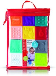 Infantino Set di Blocchi Comprimibili e Impilabili - 10 Morbidi Cubi Colorati con Numeri, Animali e Forme, per Esplorazione Sensoriale e Sviluppo Prime Abilità di Impilamento, Multicolore