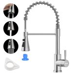 DAYONE Kitchen Sink Taps with Pull Down Sprayer, Upgrade Spring Kitchen Mixer Tap with 3 Modes Spray, 360° Swivel Single Lever Kitchen Sink Taps 1 Hole, SUS304 Stainless Steel Kitchen Faucet, Brushed