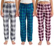 GIVEITPRO 3 Pack -Women Flannel Pajama Pant Pajama Bottoms-100% Cotton Yarn-dye Woven (LARGE, Combo B (Grey, Blue, Burgundy))