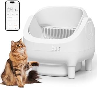 GUNJI Self-Cleaning Litter Box – Open-Top Design, Automatic Cat Litter Box, Design for Multi-Cat Families, Smart APP, 15L Large Waste Bin, Mat & Trash Bags Included (White)