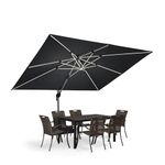 PURPLE LEAF 9' X 12' Double Top Deluxe Solar Powered LED Rectangle Patio Umbrella,Offset Hanging And Outdoor Garden Umbrella, Grey