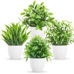 Miracliy 4 Pack Mini Fake Plants Artificial Potted Eucalyptus Faux Plants for Home Office Farmhouse Bathroom Table Shelf Decor Indoor