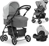 Shopper SLX Trioset Travel System, Grey - Pushchair, Pram, Carry Cot & Car Seat, Compact & Foldable, with Raincover