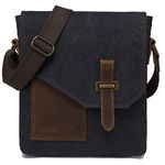 VASCHY Man Bag, Water Resistant Small Messenger Bag Shoulder Bag Vintage Canvas Leather Cross Body Bag with Multi-Pockets（Black）