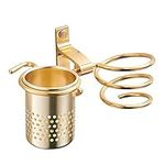 JIAHU Hair Dryer Holder With Cups Rack Blow Shelf Metal Wall Mount Bathroom Storage Shelf Gold