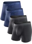 DAVID ARCHY Mens Underwear Breathable Boxer Briefs Bamboo Rayon Super Soft Trunks with Fly in 4 Pack (M, Black+Navy Blue)