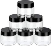 6 Pack Plastic Pot Jars Round Clear Leak Proof Plastic Cosmetic Container Jars with Lid for Travel Storage Make Up, Eye Shadow, Nails, Paint, Jewelry (1 oz, Black)