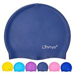 Limmys Kids Swimming Cap - 100% Silicone Kids Swim Caps for Boys and Girls - Premium Quality, Stretchable and Comfortable Swimming Hats Kids- Available in Different Attractive Colours (Dark Blue)