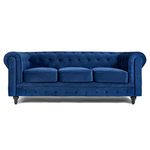 Bravich Velvet Chesterfield Sofa- Blue. 3 Seater Settee, Soft Plush Fabric Couch. Living Room Furniture, Easy Clean. 3 Seater- 209cm x 90cm x 78cm